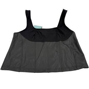 Maeve Anthropologie Plus Size‎ 2X Tank Top Sleeveless Faux Leather Panel Black